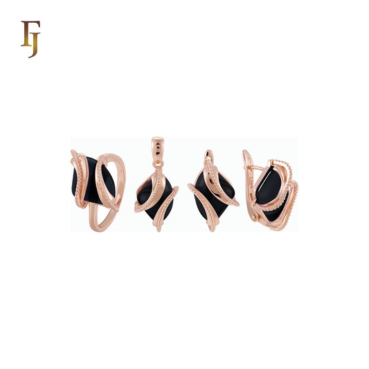 Double Ribbons clawed elegant Solitaire Colorful CZ Rose Gold Jewelry Set with Rings and Pendant