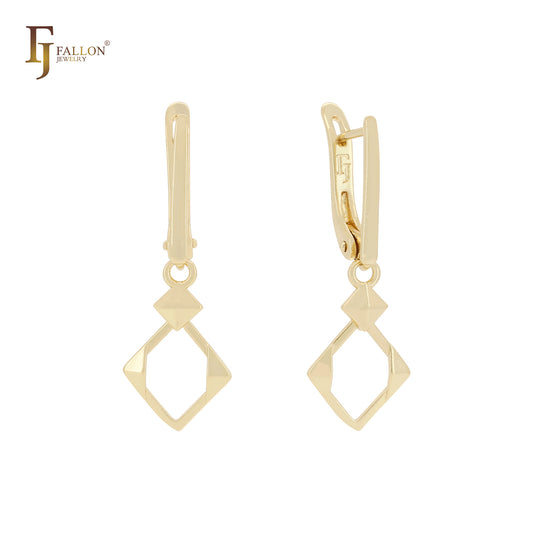 Rhombus in Rhombus 14K Gold, Rose Gold, White Gold drop Russian Lock Earrings