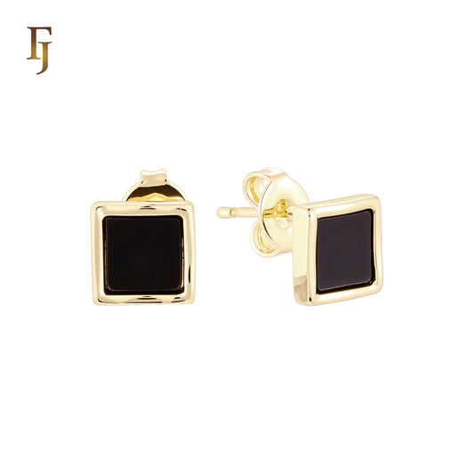 Squared Black Onyx 14K Gold, Rose Gold Stud Earrings