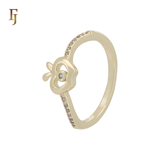 Gold Flower Ring for Women | CZ Accent Dainty Band | Delicate Floral Design Promise Ring | FJ Jewelry