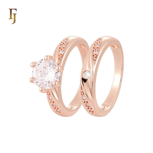 Slashed Ribbon textured 14K Gold, Rose Gold Wedding Set Rings Engagement and Band