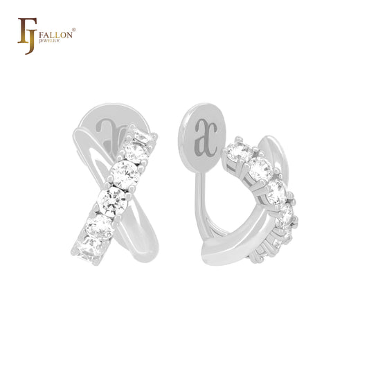 Pendientes de oro blanco de 14 quilates con forma de cruz Alfa C y circonitas blancas