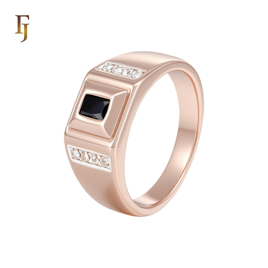 Onyx Black white CZs Rose Gold two tone Men's Rings