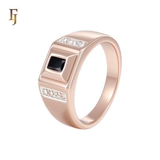 Onyx Black white CZs Rose Gold two tone Men's Rings