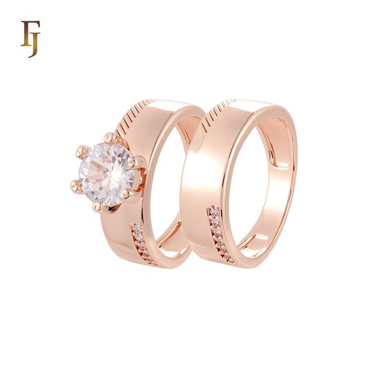 Wide hammered and paved white CZs 14K Gold, Rose Gold Wedding Set Rings Engagement and Band