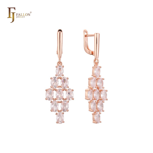 Drop Luxurious white CZs Rose Gold Russian Lock Earrings