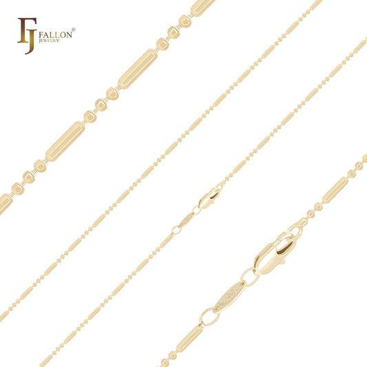 Figaro style fancy beads and bar link 14K Gold Bracelets