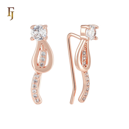 Solitaire white CZ Branch Rose Gold Crawler Ear Climber Earrings
