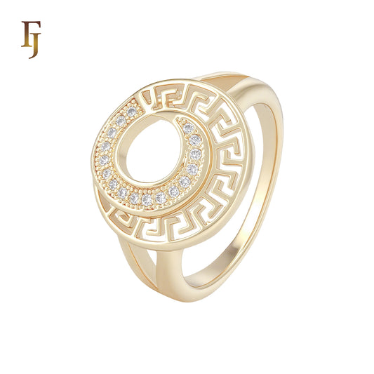 Circle Filigree of Greek Key Rounded 14K Gold Fashion Rings