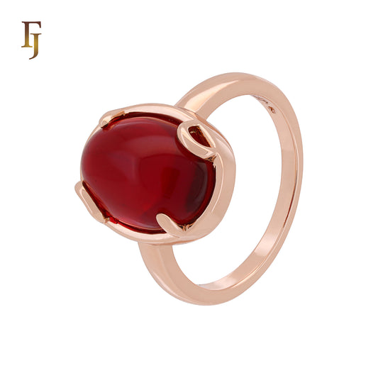 Red or Blue Oval Stone Statement Ring – 15.8mm Rose Gold Plated Bold Design by FJ Jewelry