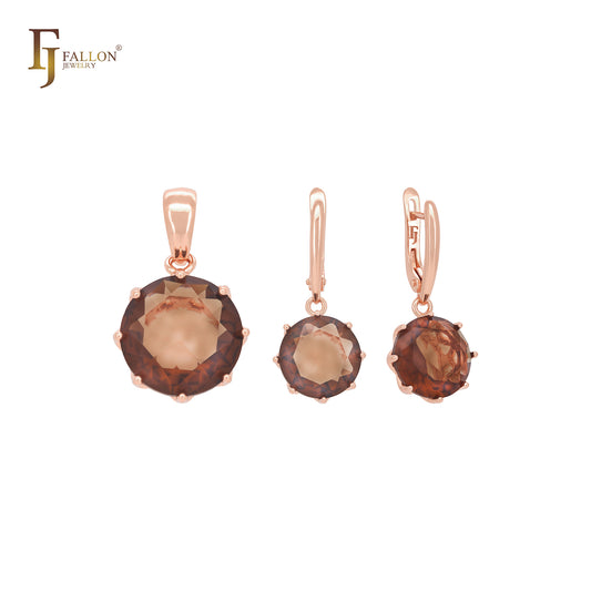 Colgante solitario grande de oro rosa con circonitas cúbicas redondeadas de ocho garras