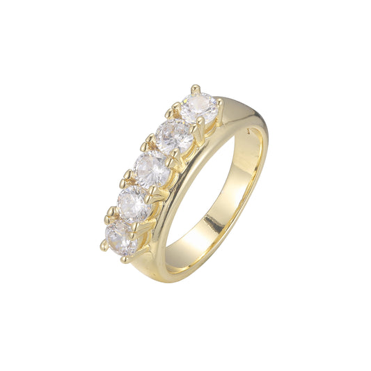 Cinco anéis de aglomerado de pedras em ouro 14K, cores banhadas a ouro rosa