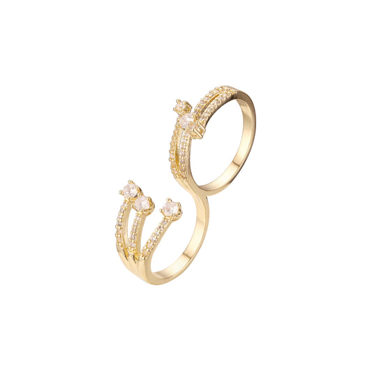 ダブルソリティアリングパビンストーン、14Kゴールド、ローズゴールドメッキカラー