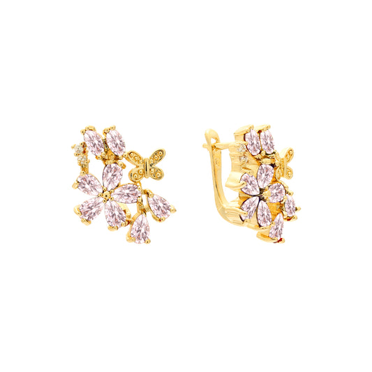 Brincos Flora Flowers cluster CZs em ouro 14K e ouro rosa