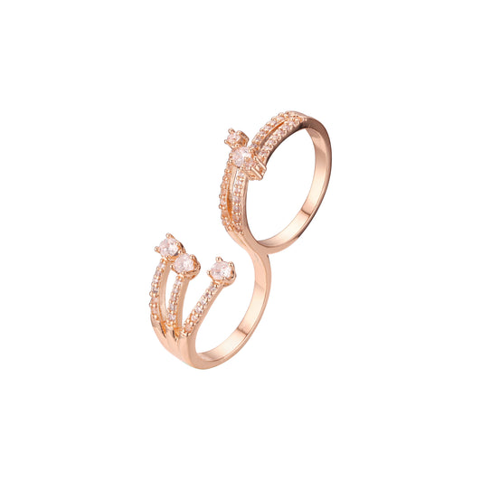 ダブルソリティアリングパビンストーン、14Kゴールド、ローズゴールドメッキカラー