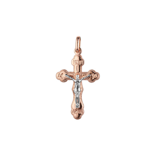 Eastern Orthodox Russian budded pendant in 14K Gold, Rose Gold two tone plating colors