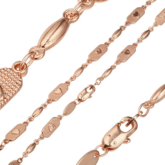 {カスタマイズ} ドット テクスチャード キャンディ ハート ファンシー リンク ローズゴールド チェーン