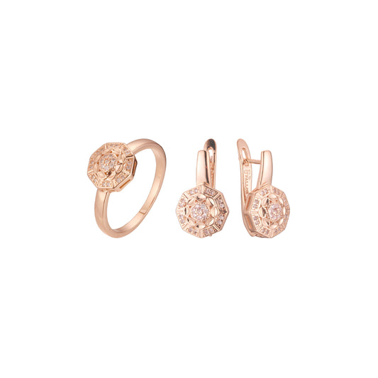 Conjunto simulado de auréola dupla em ouro rosa