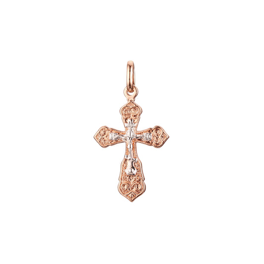 Orthodox cross budded pendant in Rose Gold two tone, 14K Gold plating colors