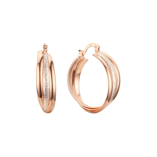 玫瑰金两色宁静圈形耳环