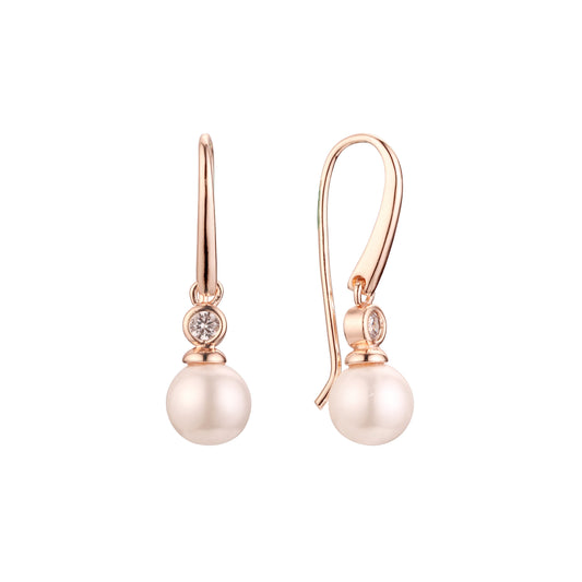 Pendientes de oro rosa con perla y gancho de alambre