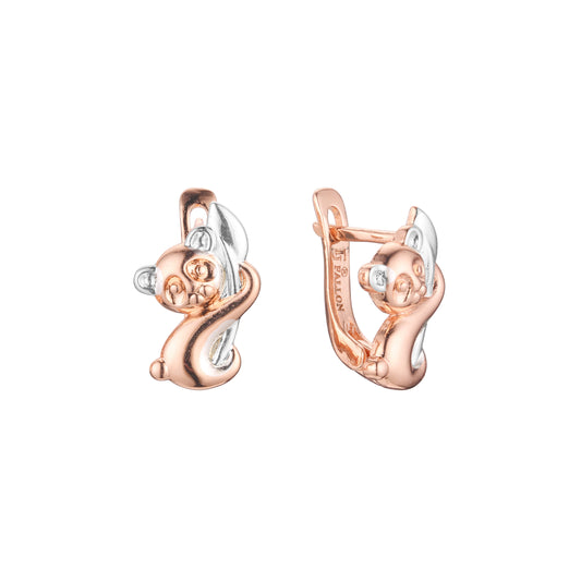 Pendientes Baby Bear Child en oro de 14 quilates, oro rosa bicolor y oro blanco.