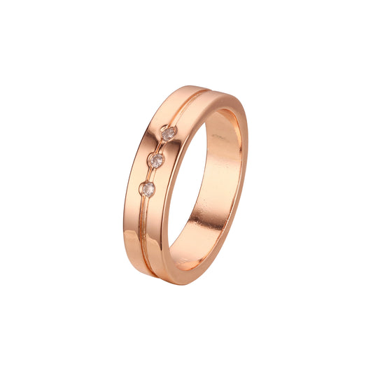 Anillos de boda de tres piedras en oro rosa, anillos de boda de dos tonos