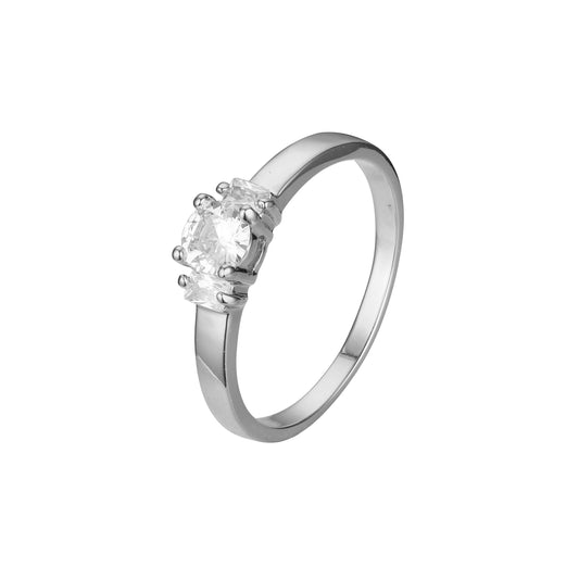 Anillos Solitario lateral con 2 piedras talla esmeralda en Oro de 18K, baño de Oro Blanco colores