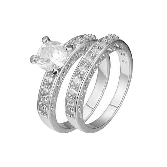 18K ゴールド、ホワイト ゴールド、14K ゴールド メッキ色のソリティアとクラスターの積み重ね可能なリング