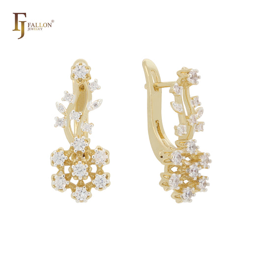 Pendientes de oro de 14 quilates en dos tonos con circonitas blancas en racimo