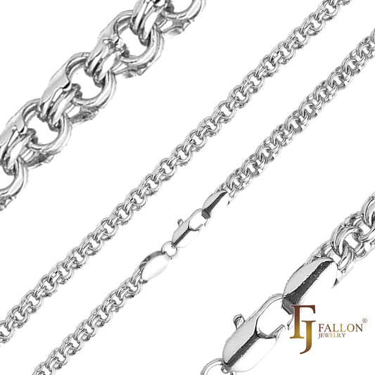 Cadenas Bismarck de oro blanco con eslabones rolo dobles y resorte