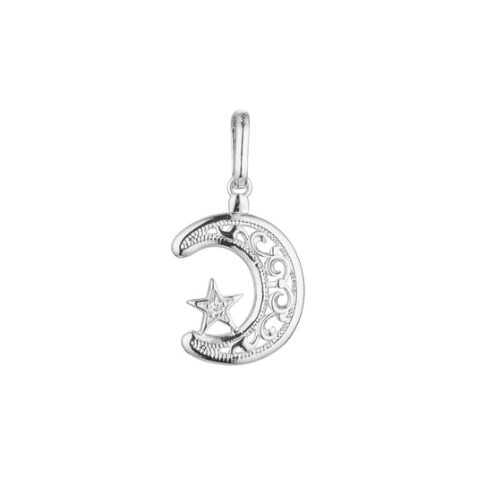 Colgante islámico de oro rosa, oro de 14 quilates, dos tonos, oro blanco con estrella y luna creciente