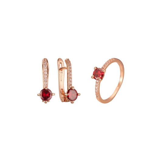Rose Gold solitaire red paving stones set