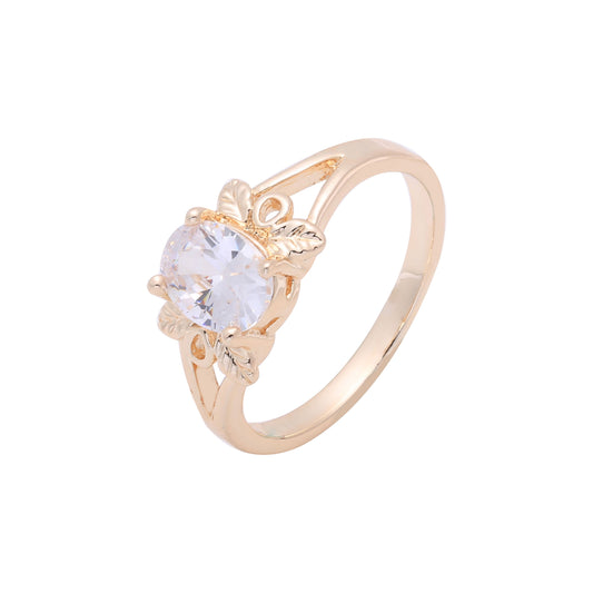 Кольца-пасьянсы из Красное золото 585 пробы с большими камнями и листьями