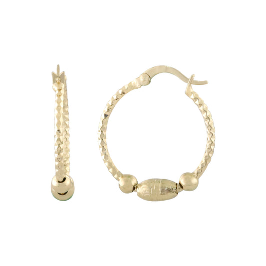 Brincos de argola com contas e baldes texturizados em ouro 14K, ouro rosa e dois tons