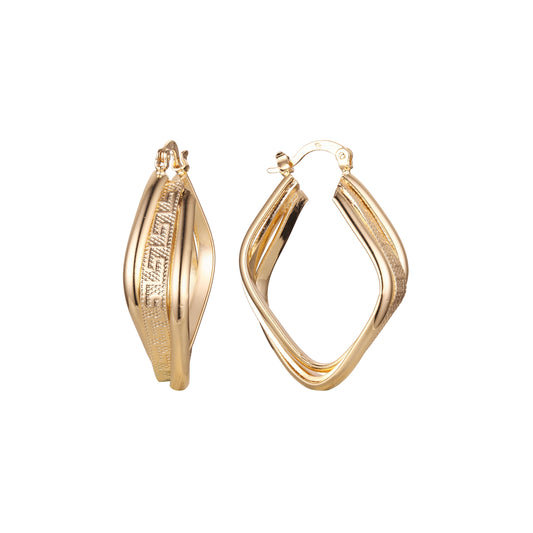 菱形几何 14K 金圈形耳环