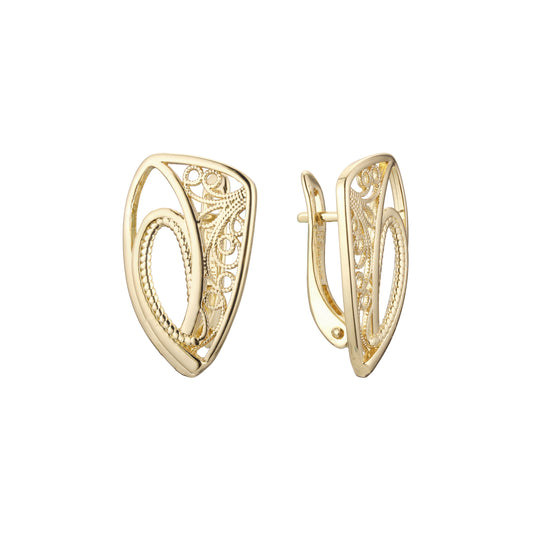 Brincos de pressão Selina's Wave Filigree em ouro 14K e ouro rosa