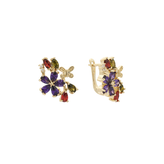 Brincos Flora Flowers cluster CZs em ouro 14K e ouro rosa