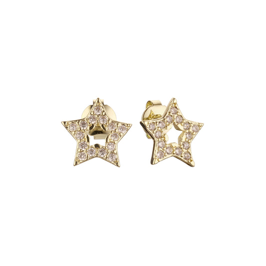 Aretes de estrella en Oro de 14K, baño de Oro Blanco en colores
