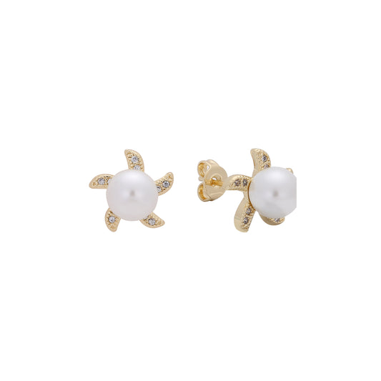 Aretes de oro de 14k con perlas y estrella de mar