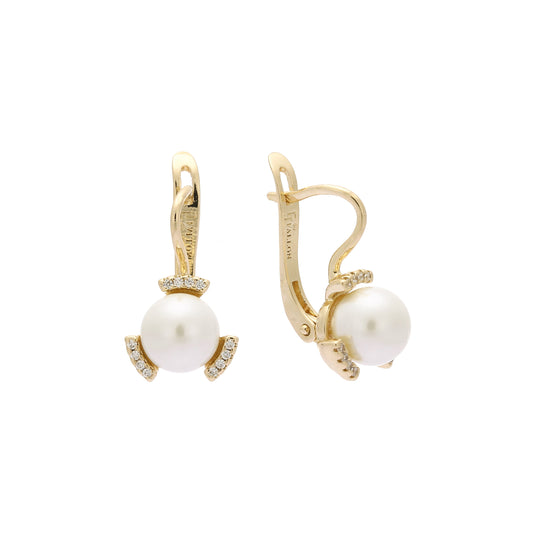 14K 金珍珠耳环,镀玫瑰金颜色