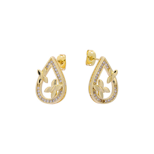 Серьги-гвоздики из золота 14 карат в форме каплевидной бабочки