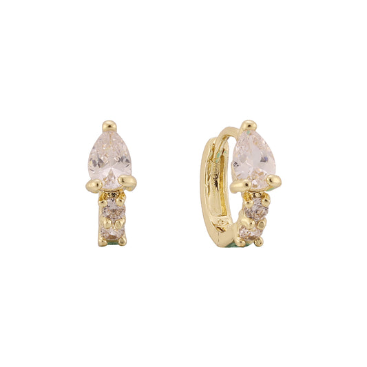 14k gold solitaire teardrop huggie earrings