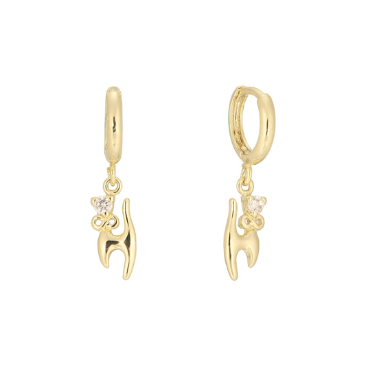 {Customize} 14k gold cat drop huggie earrings