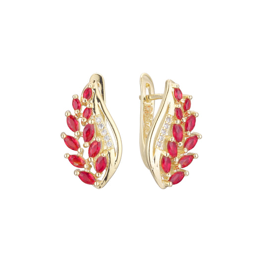 Brincos de zircônia cúbica com folhas floridas em cachos, ouro 14K, ouro rosa e dois tons