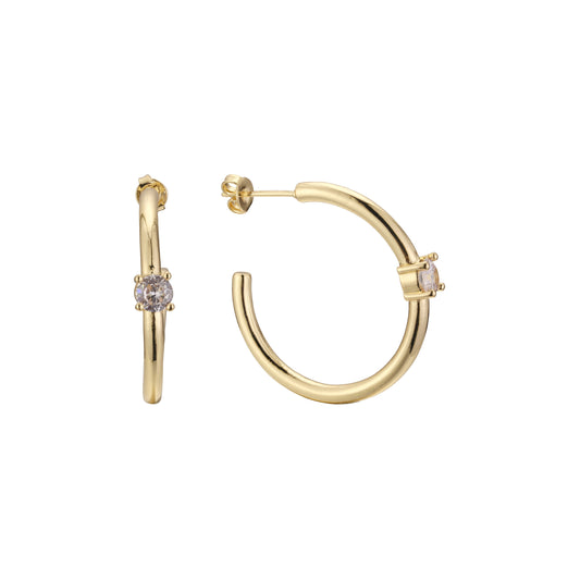 14K 金 C 环心形单石耳环,镀玫瑰金颜色