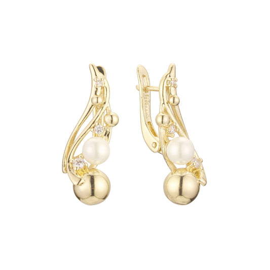 Pendientes de cuentas y perla en oro de 14 quilates, oro rosa, dos tonos