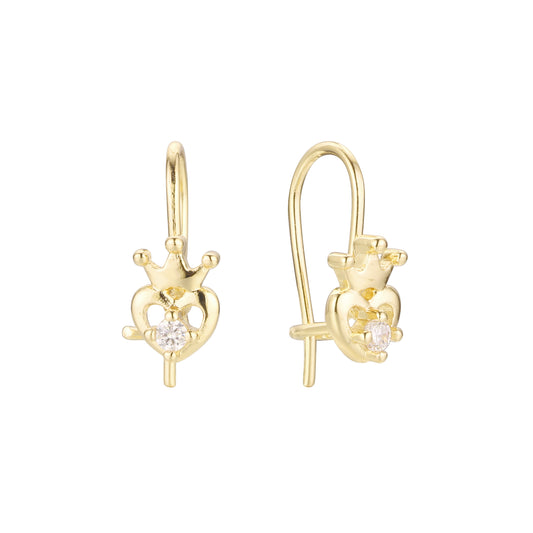 14K 金皇冠和心形线钩儿童耳环,镀玫瑰金颜色