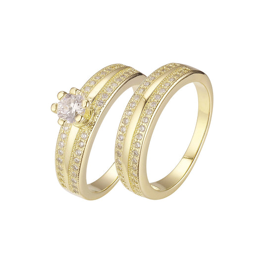 Anillos apilables pavé de doble banda chapados en Oro 14K