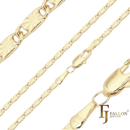 .Classic solid snail link sunburst hammered chains plated in White Gold, 14K Gold, Rose Gold, two tone